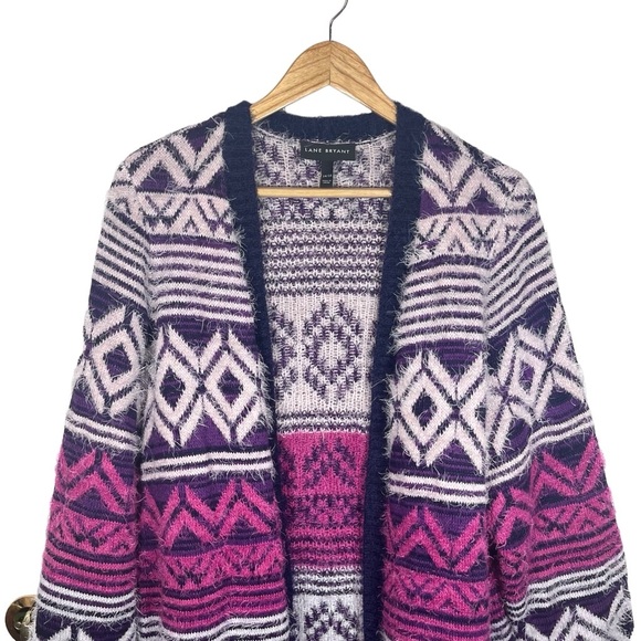 Lane Bryant Purple Ombré Open Front Fuzzy Beach Cardigan Size 14/16 - Picture 2 of 5